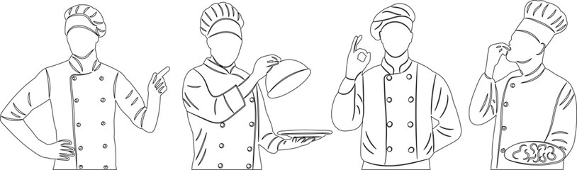 outline portrait of a cook sketch, vector