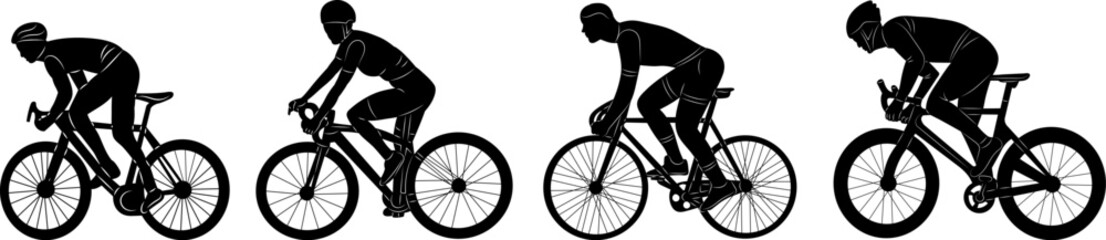 silhouette cyclists, competition, people riding bicycles, vector