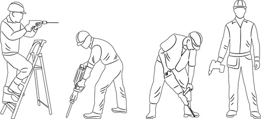 outline builders work sketch, vector