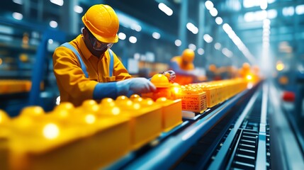 Workers inspecting products on a production line in a modern factory, production line inspection, industrial process