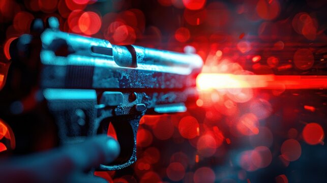 3d illustration of a pistol shooting digital