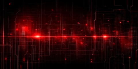 An abstract background featuring a futuristic city skyline with glowing red lights and blurred outlines of modern skyscrapers against a black gradient