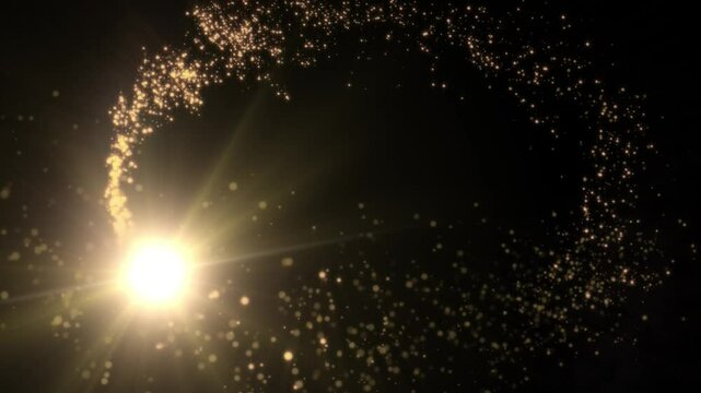 Loop animation of a luminous Christmas shooting star with a tail of golden particles on a black background - Powered by Adobe