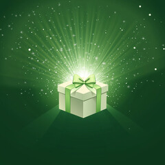 Gift box on green background,  presentation design, banner. AI generation.