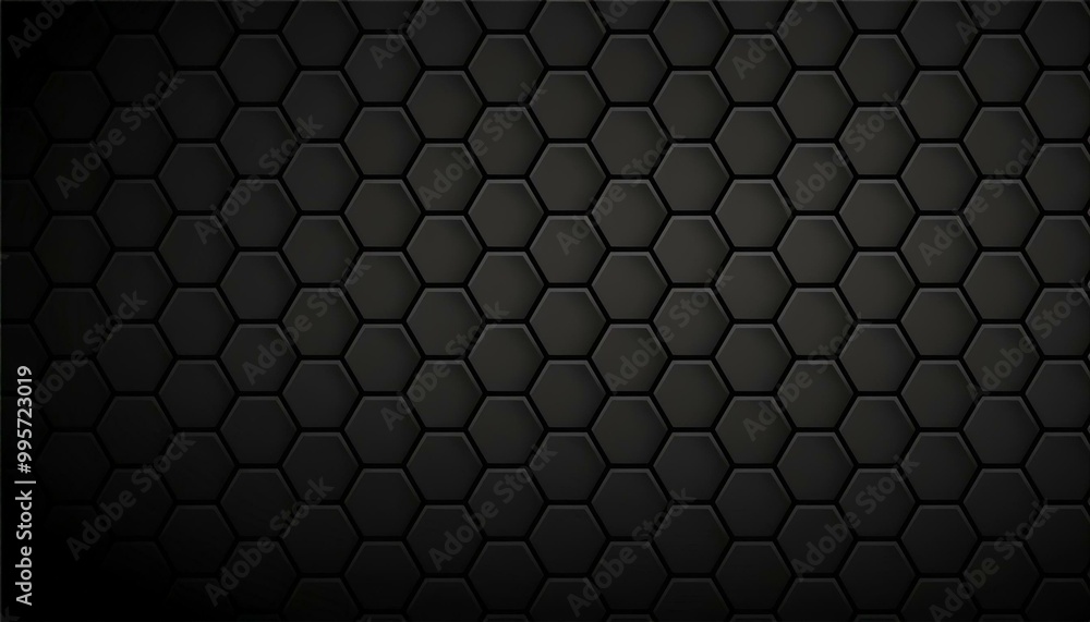 Poster background of abstract black 3d hexagon background design a dark honeycomb grid pattern. abstract oc