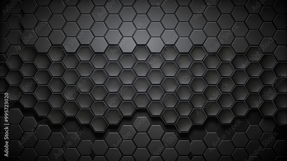 Poster background of abstract black 3d hexagon background design a dark honeycomb grid pattern. abstract oc