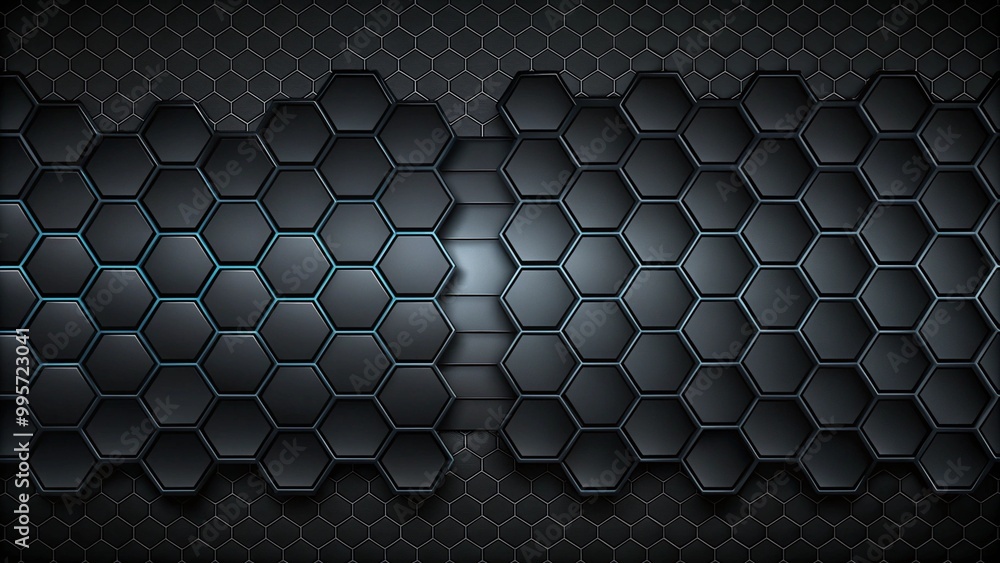 Poster background of abstract black 3d hexagon background design a dark honeycomb grid pattern. abstract oc