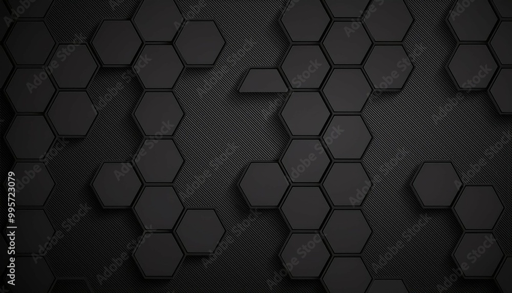 Poster background of abstract black 3d hexagon background design a dark honeycomb grid pattern. abstract oc