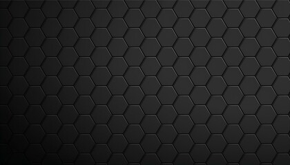 Background of abstract black 3d hexagon background design a dark honeycomb grid pattern. Abstract octagons dark 3d modern background. Abstract Black geometric background.