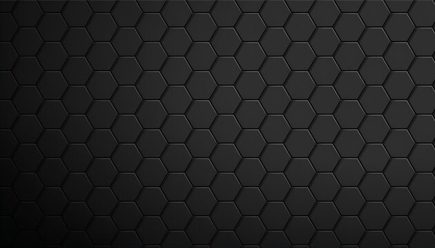 Background of abstract black 3d hexagon background design a dark honeycomb grid pattern. Abstract octagons dark 3d modern background. Abstract Black geometric background.
