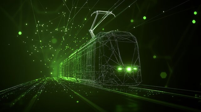 Digital Tram on Network Background Abstract Transportation or Public Transit Concept. - Powered by Adobe