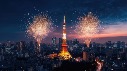 Obraz premium New Year's Eve Celebrations and Fireworks in Major Cities Around The World, Generative AI