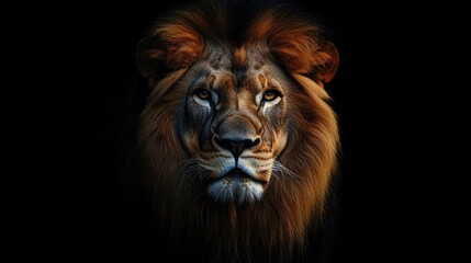 Fototapeta premium A close-up portrait of a lion with a majestic mane. The lion's intense gaze and powerful presence are captured in this image.