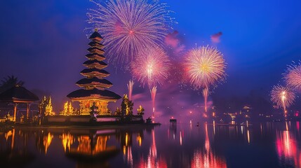 Fototapeta premium New Year's Eve Celebrations and Fireworks in Major Cities Around The World, Generative AI