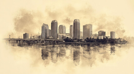 Obraz premium Jacksonville, Florida, color pen pencil hand-drawn effect drawing illustration for travel poster, card, wallpaper, backdrop or banner. Modern, clear, artistic and simple