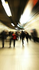 Dynamic Scene of People Walking in an Underground Environment Captured with Blurred Motion to Convey Movement and Energy