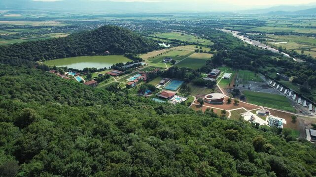 A drone camera capturing the stunning view of Lopota Lake in Napareuli, in Georgia&rsquo;s northeastern region.