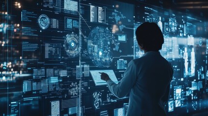 Expert Utilizing Artificial Intelligence for Advanced Document Analysis and Data Management in a Digital Workspace Depicting Professional Interaction with AI-Powered Tools