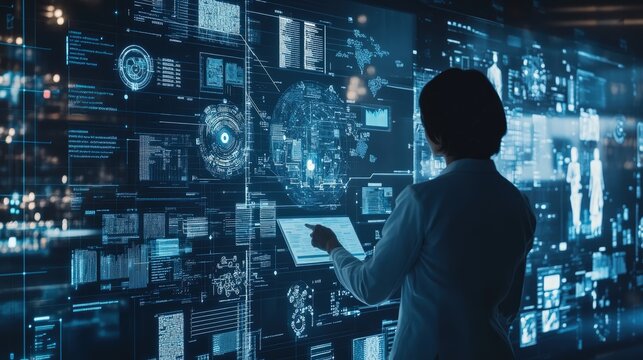 Expert Utilizing Artificial Intelligence for Advanced Document Analysis and Data Management in a Digital Workspace Depicting Professional Interaction with AI-Powered Tools