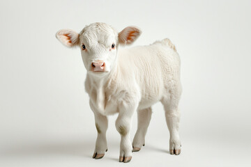 Obraz premium White Calf with Erect Ears A white calf standing upright with its ears alert, giving it a curious and attentive appearance.