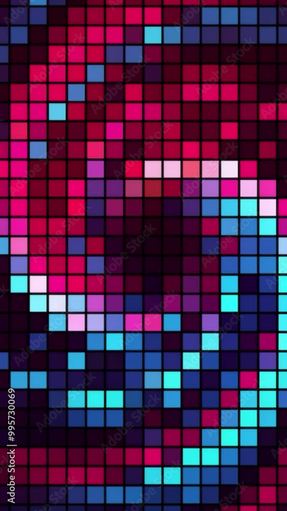Poster abstract spiral radial shape on a pixelated background, seamless loop. motion. bright rotating wind 