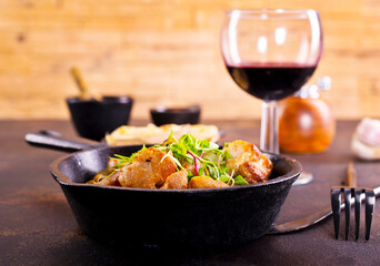 Fried meat with herb and spices.