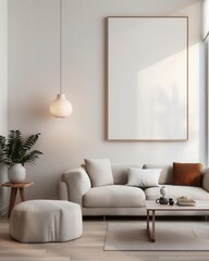 Scandinavian-style living room with a large blank canvas, bright lighting, Scandinavian interior, clean design
