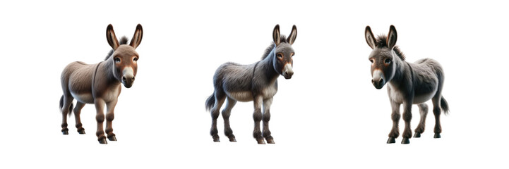 Fototapeta premium Set of Donkey, isolated over on transparent white background