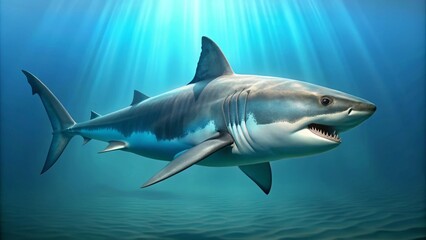 Great white shark swimming peacefully in the deep blue water