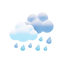 Vector cartoon 3d rainy weather icon. Cute 3d render of dark clouds with rain drops, meteorology concept, storm illustration for design, game, web site, logo, weather app