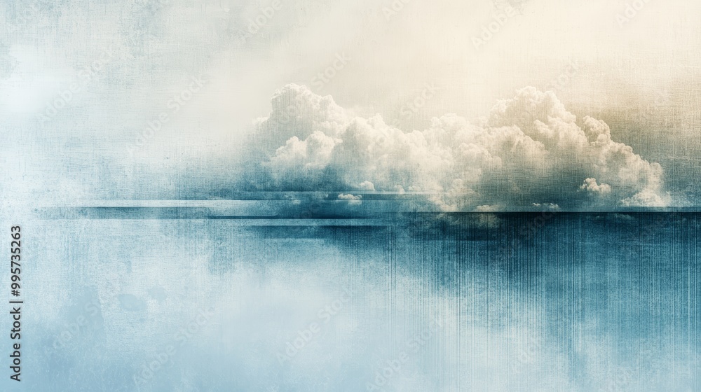 Poster abstract painting of a large white cloud in a blue and white sky. the clouds are soft and fluffy and