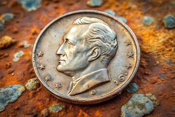 A century-old dime's worn surface reveals the 1946 date, its once-shiny surface now etched with rust and patina.