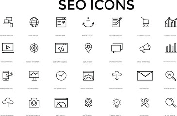 Seo Vector icon set. Outline web icons set - Search Engine Optimization. Thin line web icon collection. Simple vector illustration.
