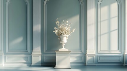 Golden Bowl in a White Hallway