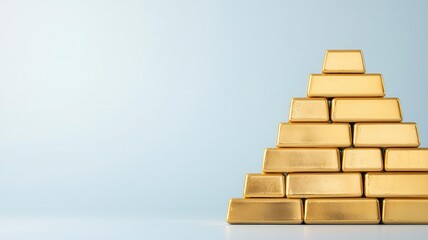 Gold bricks stacked in a pyramid formation, symbolizing strong financial growth, gold bricks, wealth pyramid