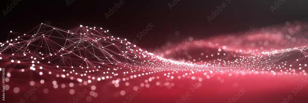Aufkleber abstract red digital network background. energy source in lines, connected dots, and triangles.