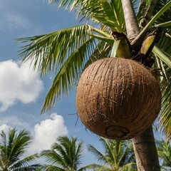 Coconut and oil on Sea Beach with coconut tree