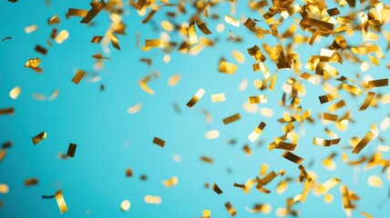 Golden confetti falling from the sky, representing a celebration of success, gold confetti, joyful moment