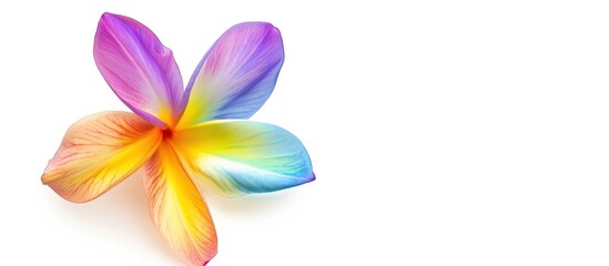 Fototapeta premium studio portrait of rainbow frangipani flower isolated on white background