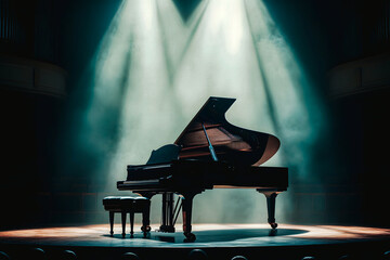 Piano a queue sur une scène pour un concert