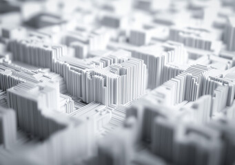 An intricate 3D representation of quantum computing structures, featuring white layered geometric lines on a blurred white background, showcasing abstract technology and complexity.