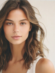 Naklejka premium Close up portrait of beautiful female model in 20s with perfect glowy skin 