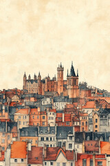 Obraz premium Leicester, color pen pencil hand-drawn effect drawing illustration for travel poster, card, wallpaper, backdrop or banner. Modern, clear, artistic and simple