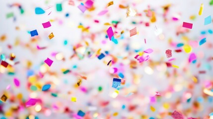 Obraz premium Colorful Birthday Confetti Raining Down with Muffin Decorations, Creating a Vibrant and Festive Pattern for Celebratory Atmosphere