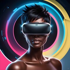a depiction of a woman donning a virtual reality headset,generative ai