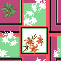Flowers and Blocks seamless pattern design