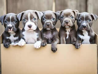 Obraz premium Adorable Puppies in a Wooden Box