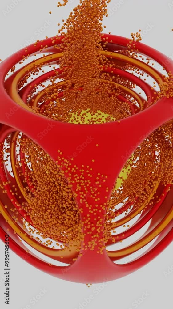 Aufkleber abstract red and yellow cube with smoothed angles and orange particles. design. unusual geometric fi