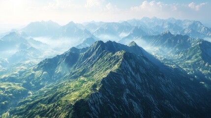 Naklejka premium A panoramic view from the highest peak. Scenic views on mountain peaks