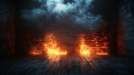 Fototapeta premium Brick Wall with Fog and Lights
